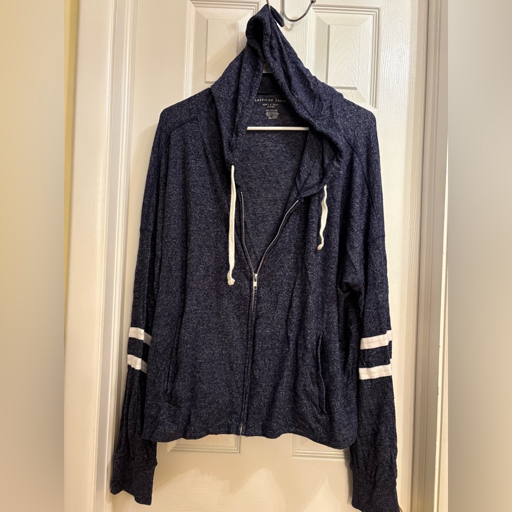 American Eagle Outfitters Dark Blue Hoodie with White Accents